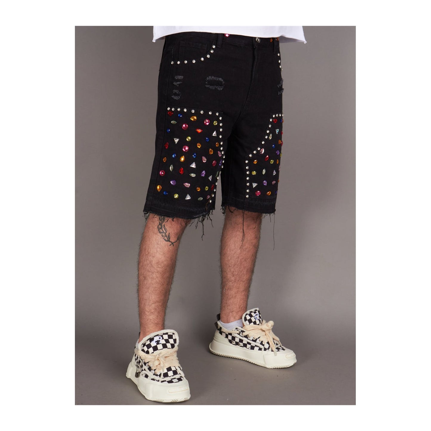 Politics "Leo 500" Rhinestone Denim Short — Jet Black, view 6