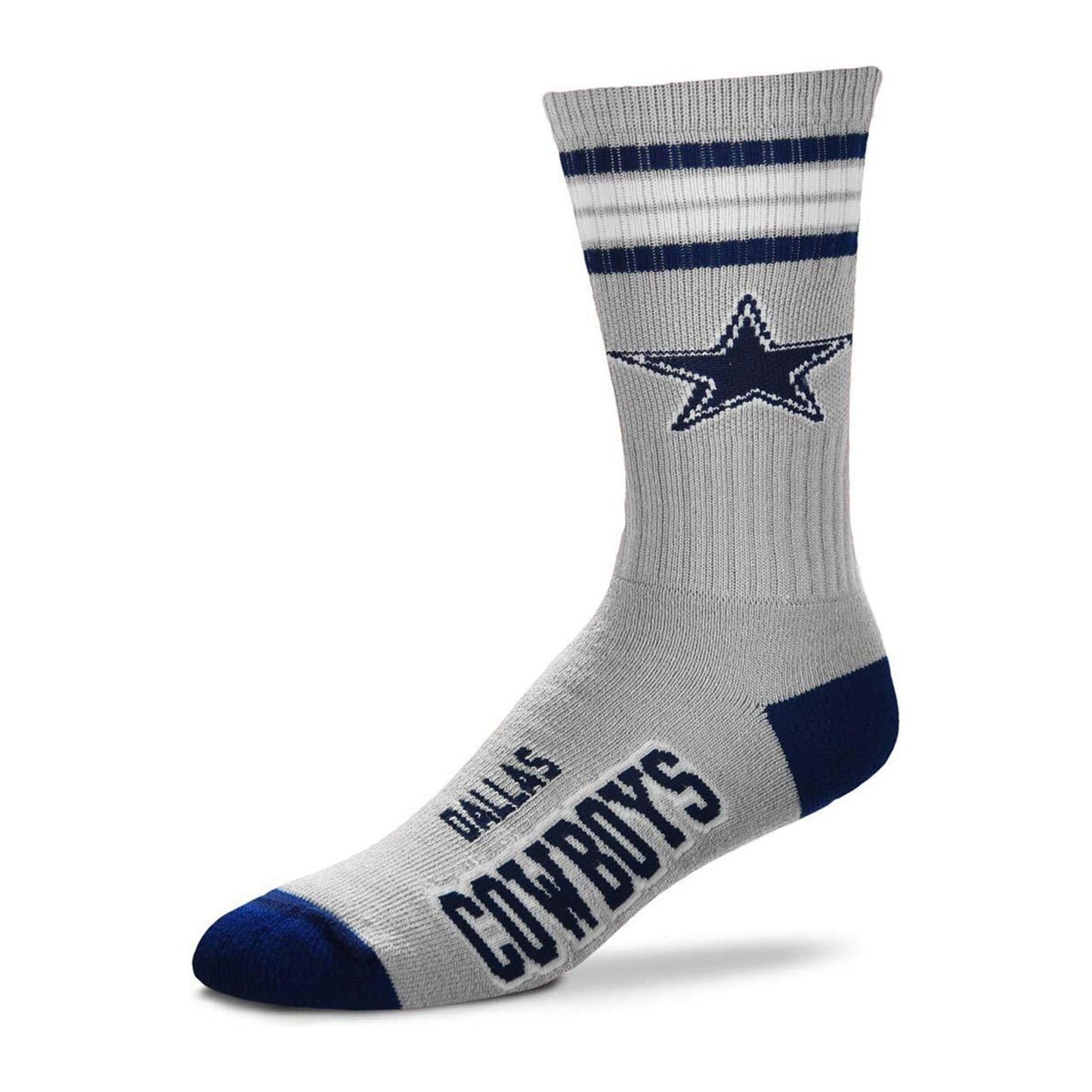 For Bare Feet Dallas Cowboys 4-Stripe Deuce Crew Sock — Grey/Navy