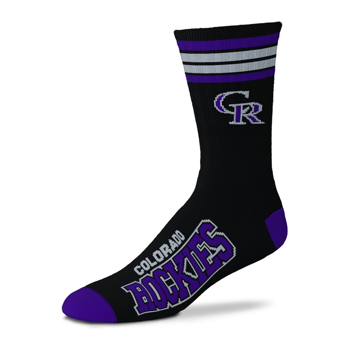 For Bare Feet Colorado Rockies 4-Stripe Deuce Crew Sock — Black