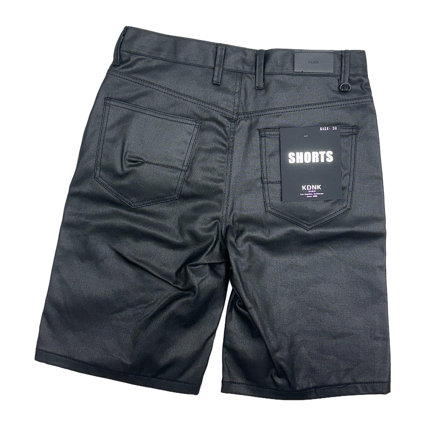 KDNK Coated Denim Embroidered Short — Black, view 10