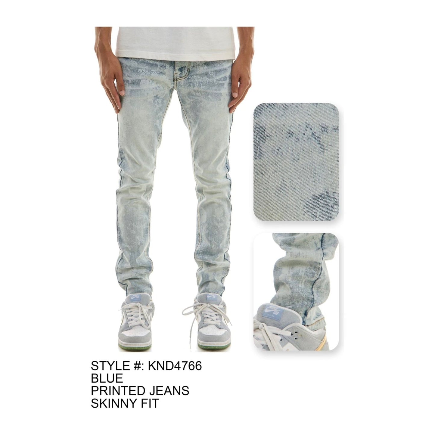 KDNK Marble Print Skinny Jean — Light Blue, view 3