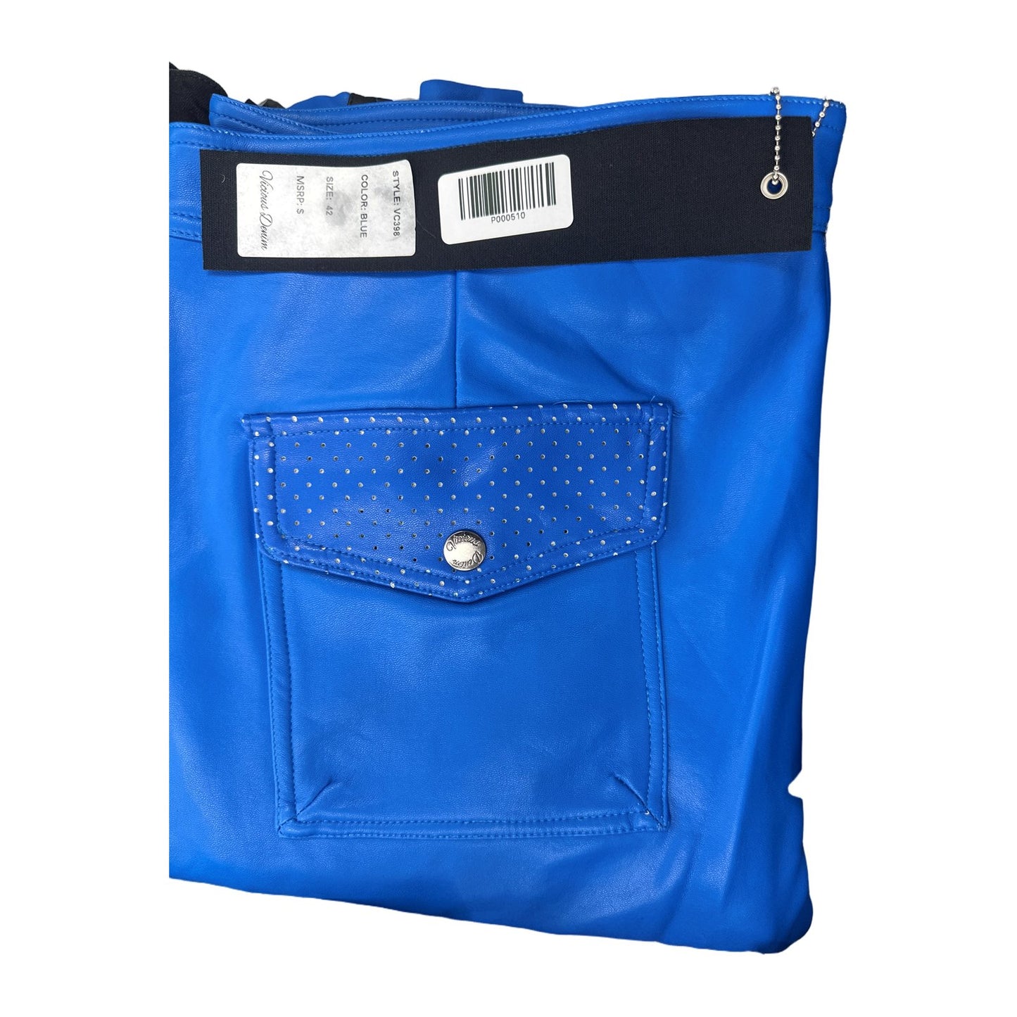 Vicious Denim Rhinestone Faux Leather Pant — Cobalt Blue