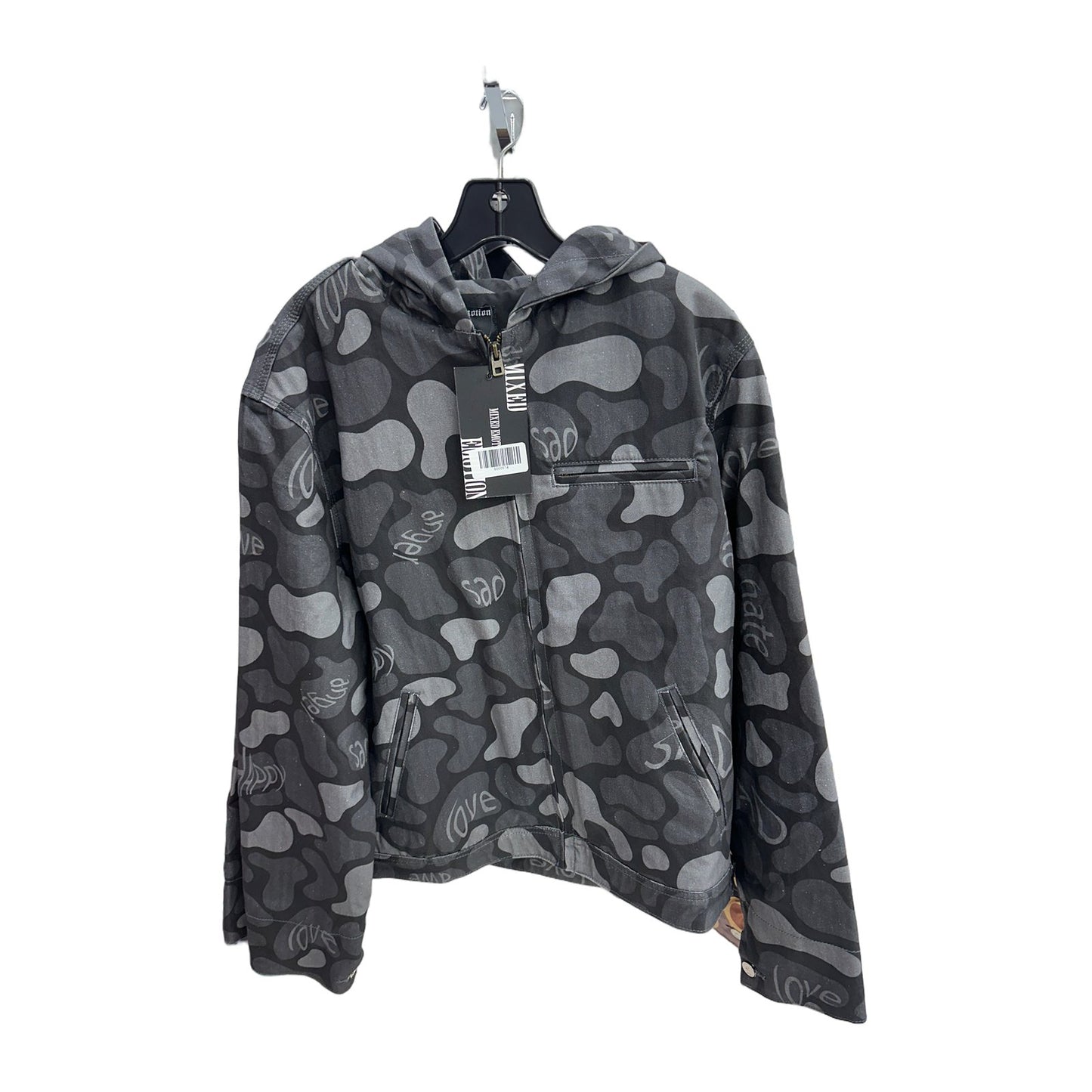 mixed emotion emotion camo hooded zip jacket black