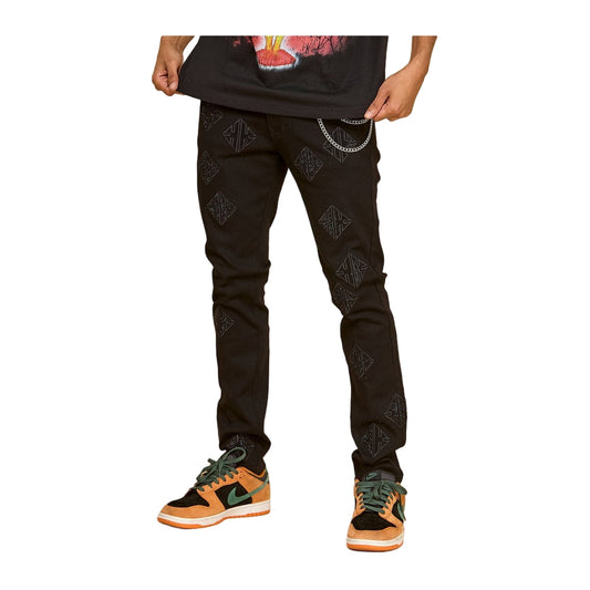 KDNK Diamond Rhinestone Skinny Jean — Black