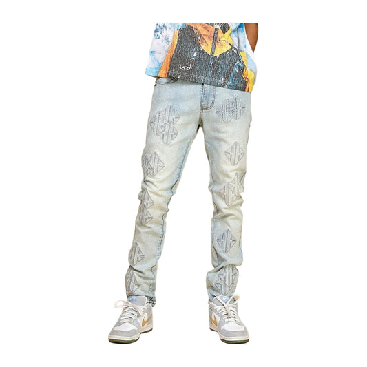 KDNK Sigil Rhinestone Skinny Jean — Light Blue