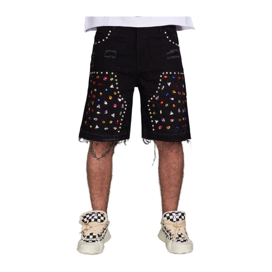 Politics "Leo 500" Rhinestone Denim Short — Jet Black