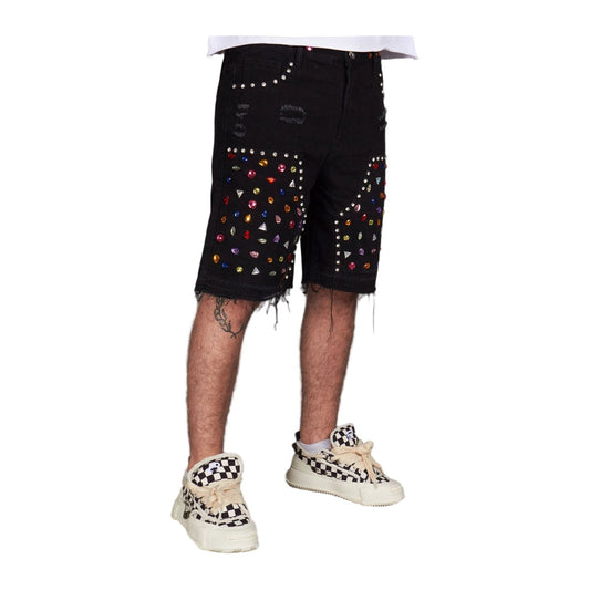 Politics "Leo 500" Rhinestone Denim Short — Jet Black, view 2