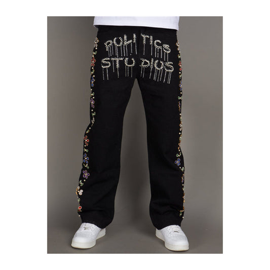 Politics "Quin 385" Embellished Jean — Jet Black