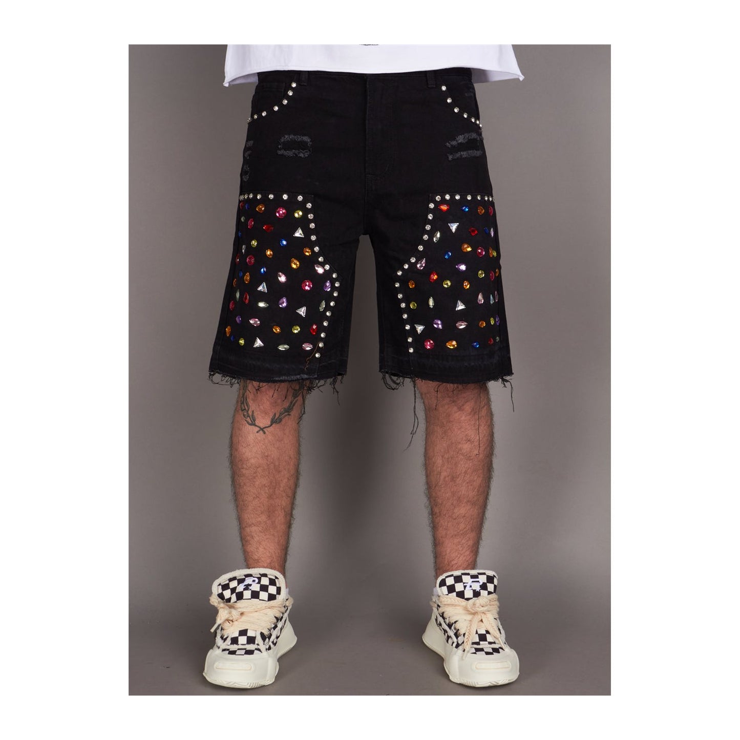 Politics "Leo 500" Rhinestone Denim Short — Jet Black