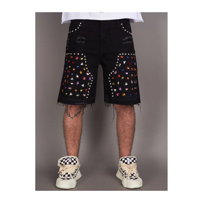 Politics "Leo 500" Rhinestone Denim Short — Jet Black, view 3