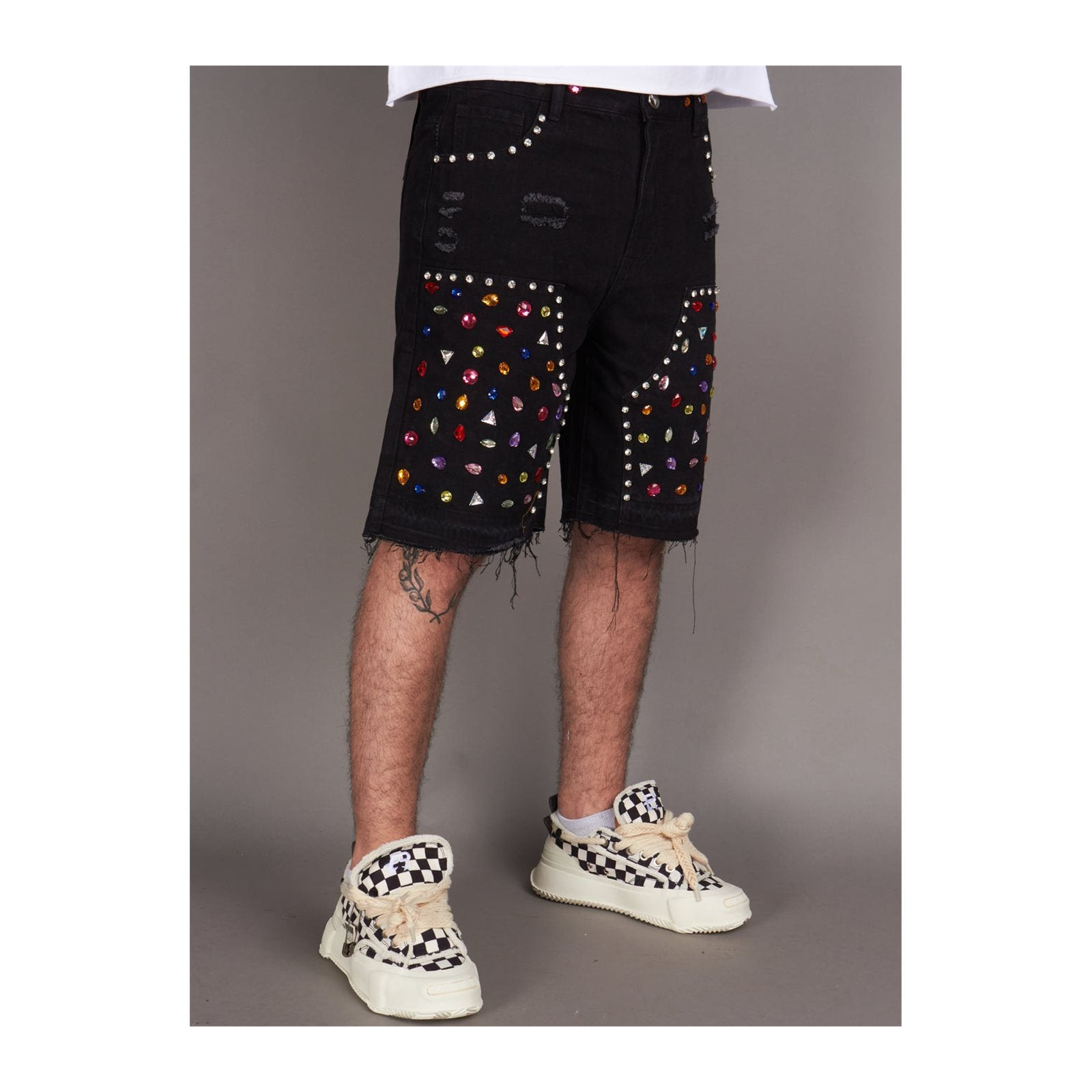 Politics "Leo 500" Rhinestone Denim Short — Jet Black, view 6