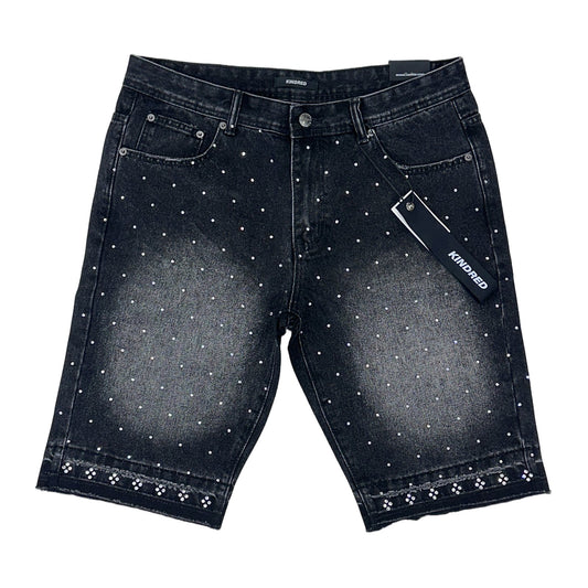 Kindred Rhinestone Cut-Off Denim Short — Black