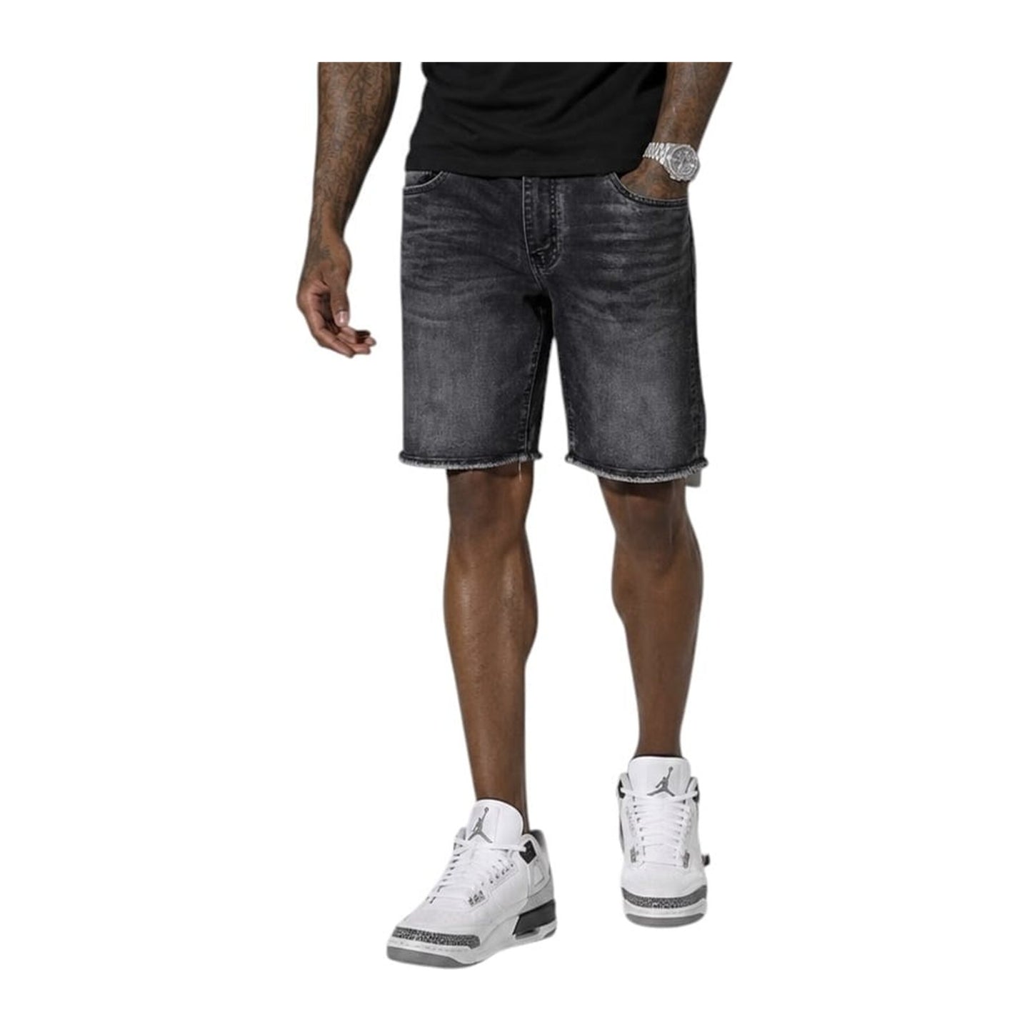 Jordan Craig Washed Denim Short — Black Shadow