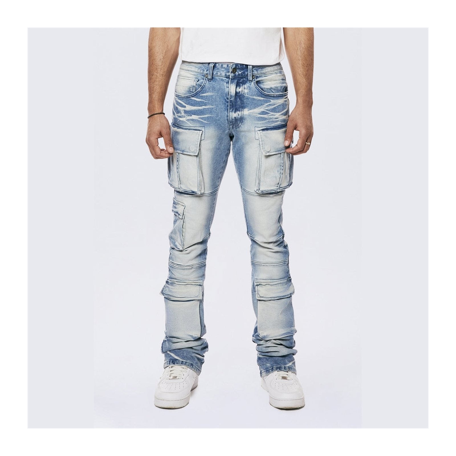 Smoke Rise Stacked Utility Multi-Pocket Jean — Lowell Blue, view 3