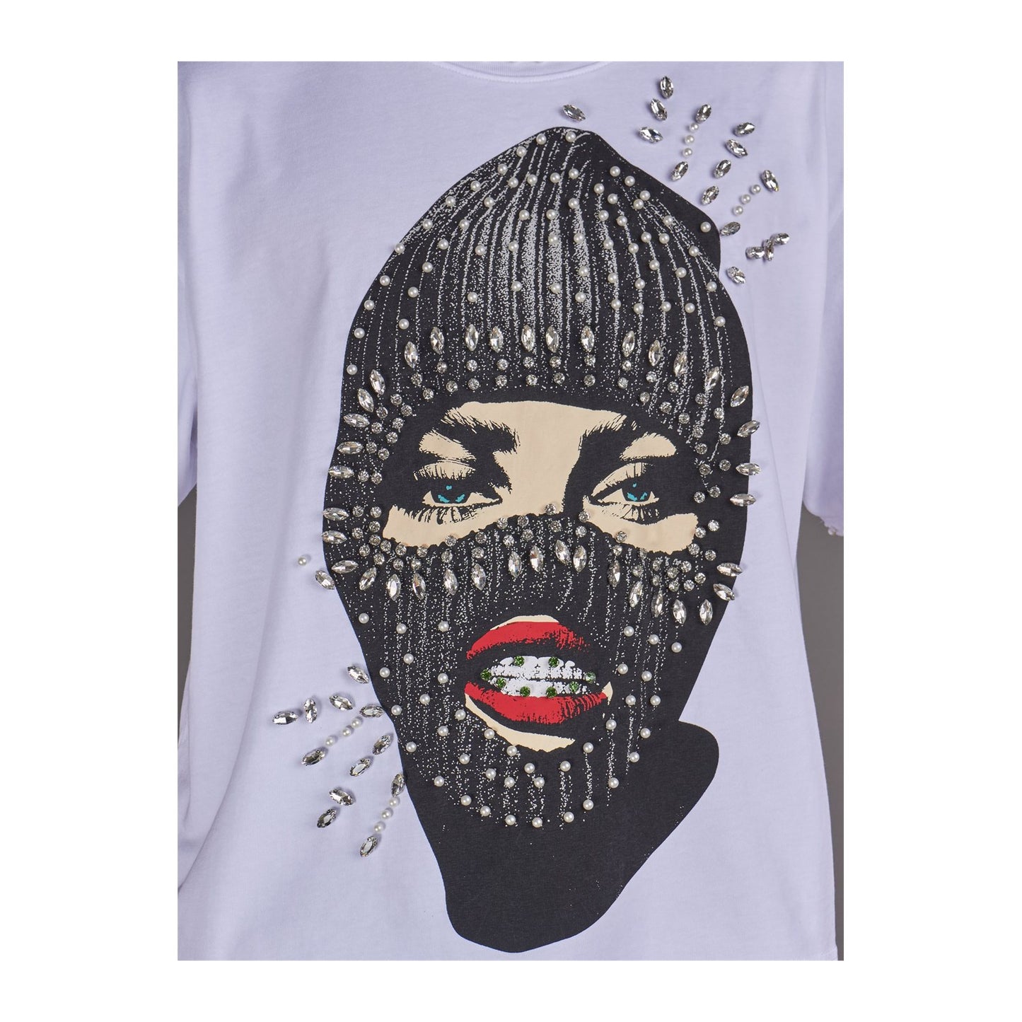 politics lew rhinestone ski mask tee white