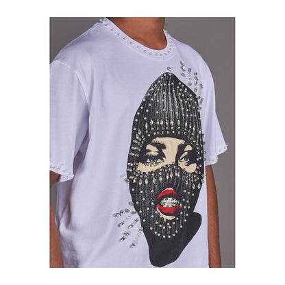 politics lew rhinestone ski mask tee white