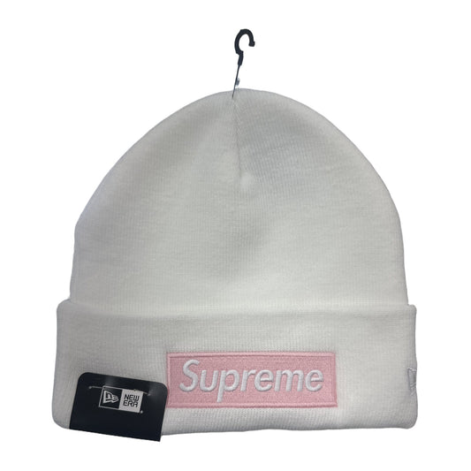 Supreme x New Era Box Logo Beanie — White/Pink