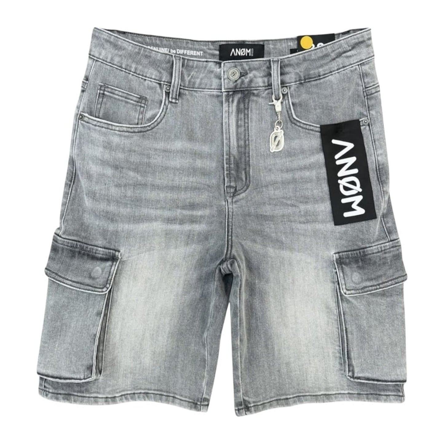 ANOM Yazan Cargo Denim Short — Light Grey Wash, view 2