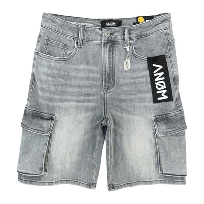 ANOM Yazan Cargo Denim Short — Light Grey Wash