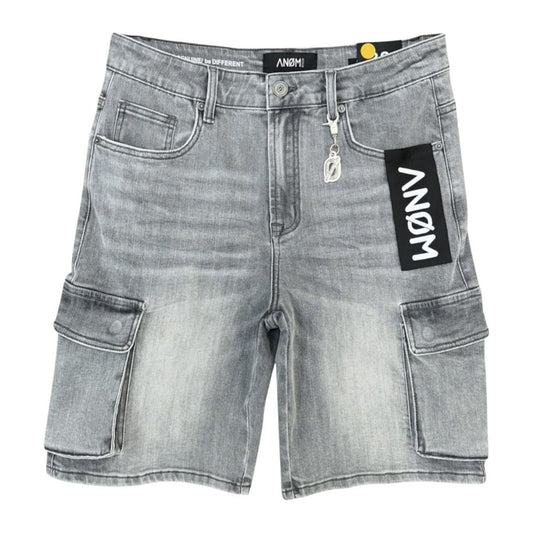 ANOM Yazan Cargo Denim Short — Light Grey Wash