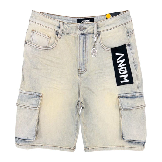 ANOM Yazan Cargo Denim Short — Light Vintage Wash