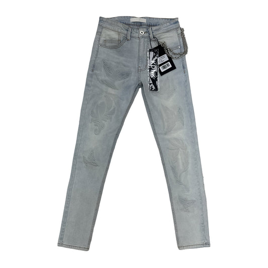 KDNK Laser Etch Skinny Jean — Light Blue