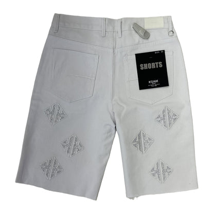 KDNK Rhinestone Diamond Denim Short — White, view 6