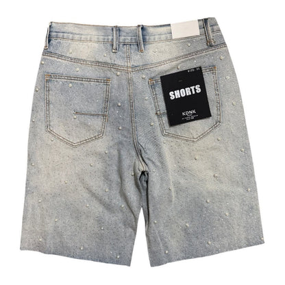 KDNK Blue Pearl Rhinestone Short — Blue, view 4