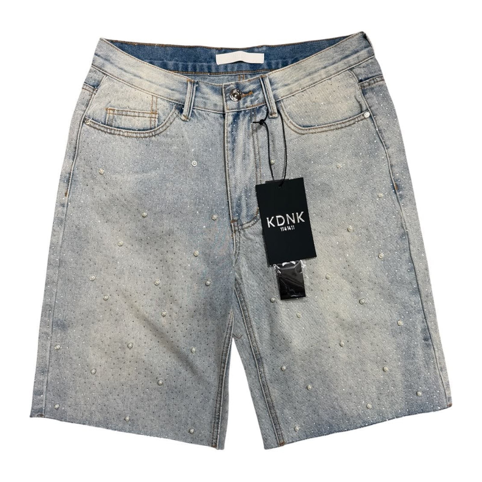 KDNK Blue Pearl Rhinestone Short — Blue, view 5