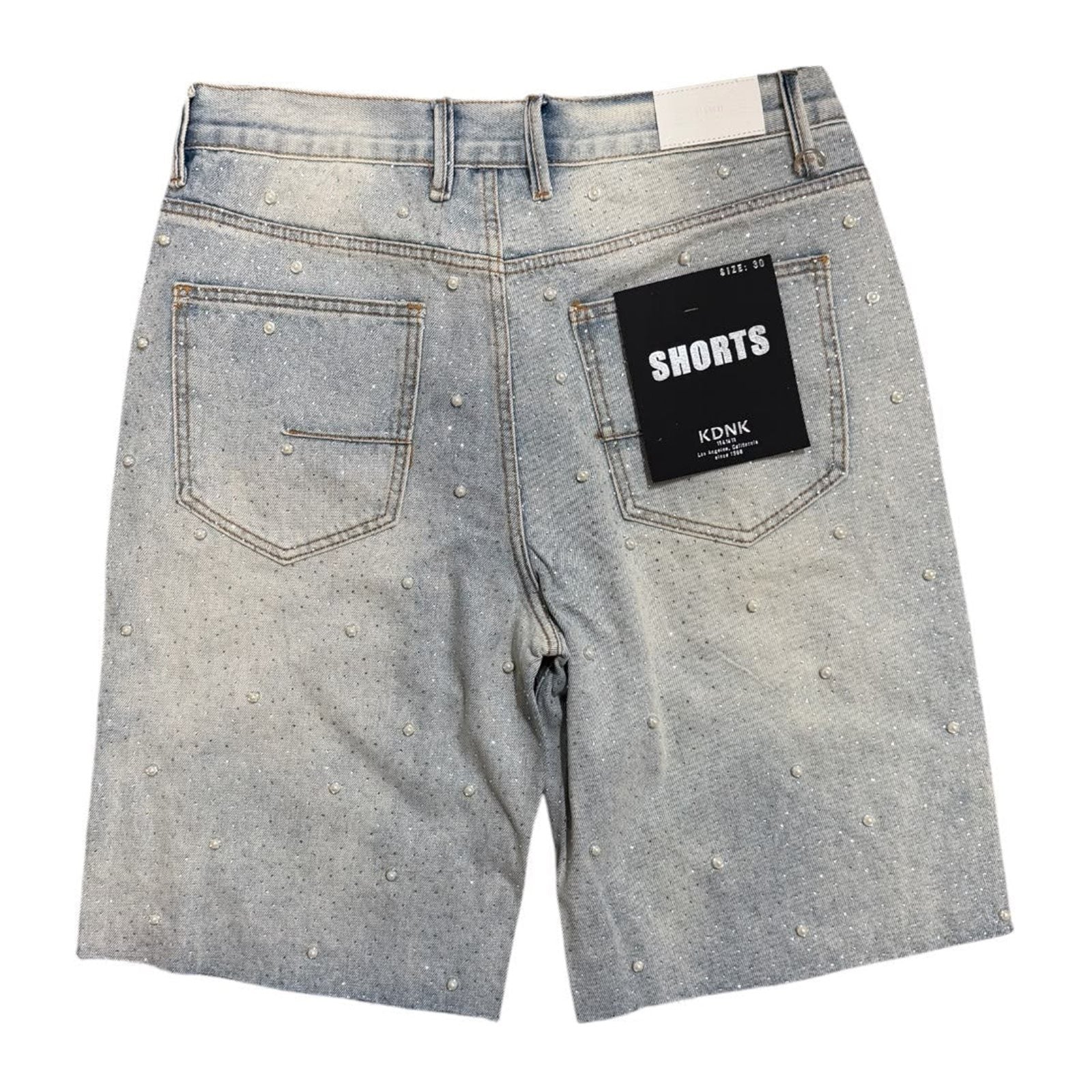 KDNK Blue Pearl Rhinestone Short — Blue, view 6