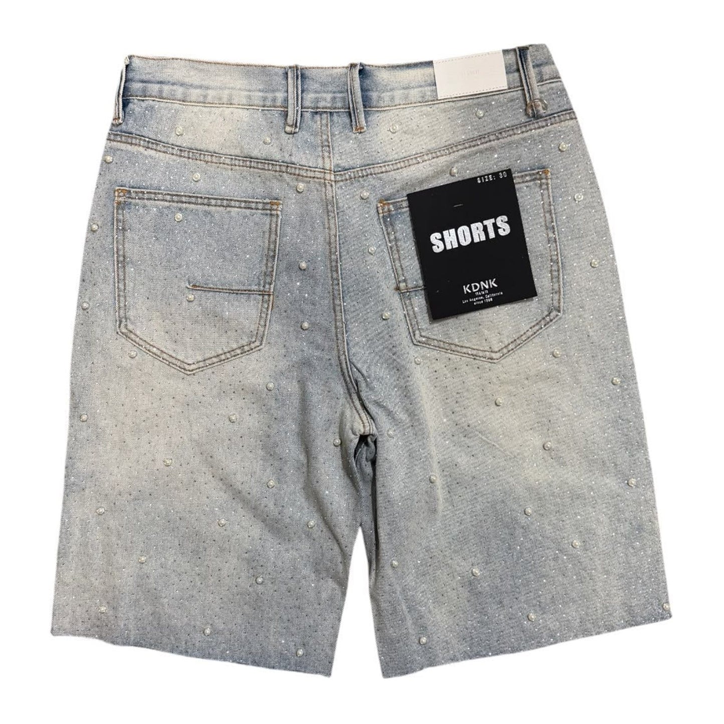 KDNK Blue Pearl Rhinestone Short — Blue, view 8