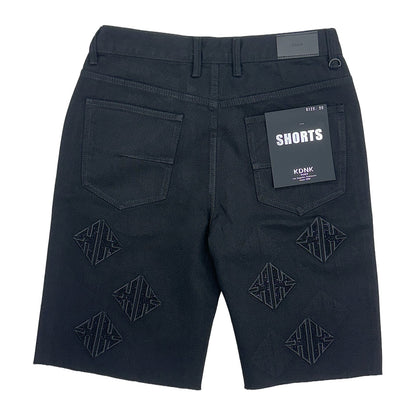 KDNK Rhinestone Diamond Denim Short — Black, view 6