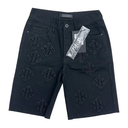 KDNK Rhinestone Diamond Denim Short — Black, view 7