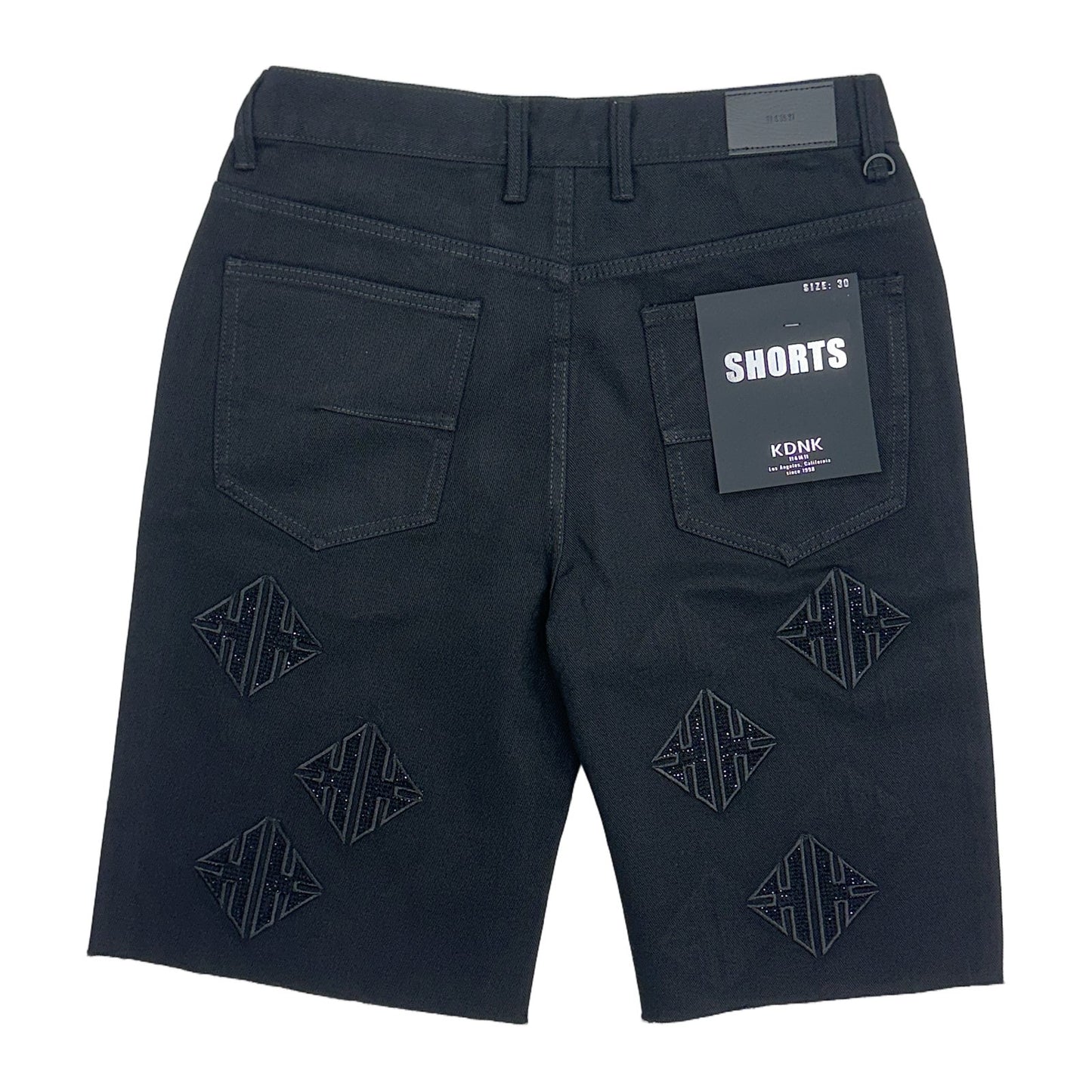 KDNK Rhinestone Diamond Denim Short — Black, view 8