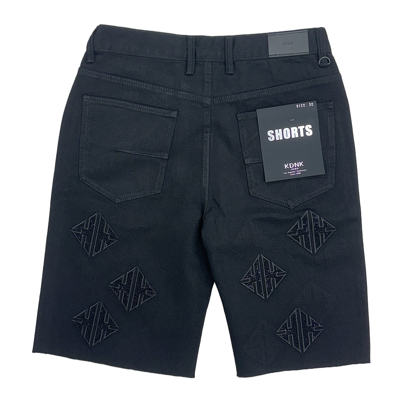 KDNK Rhinestone Diamond Denim Short — Black, view 8