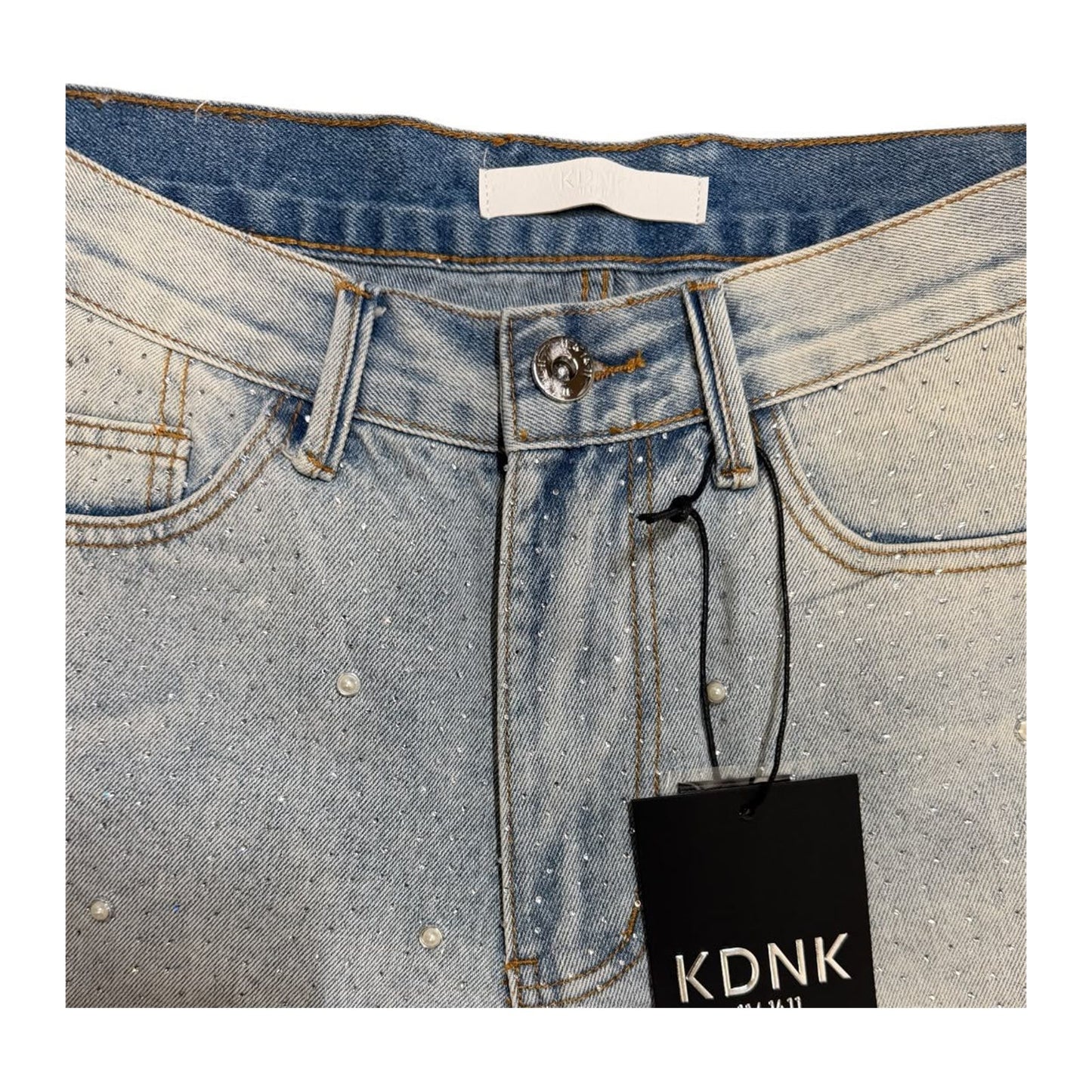 KDNK Blue Pearl Rhinestone Short — Light Blue, view 2