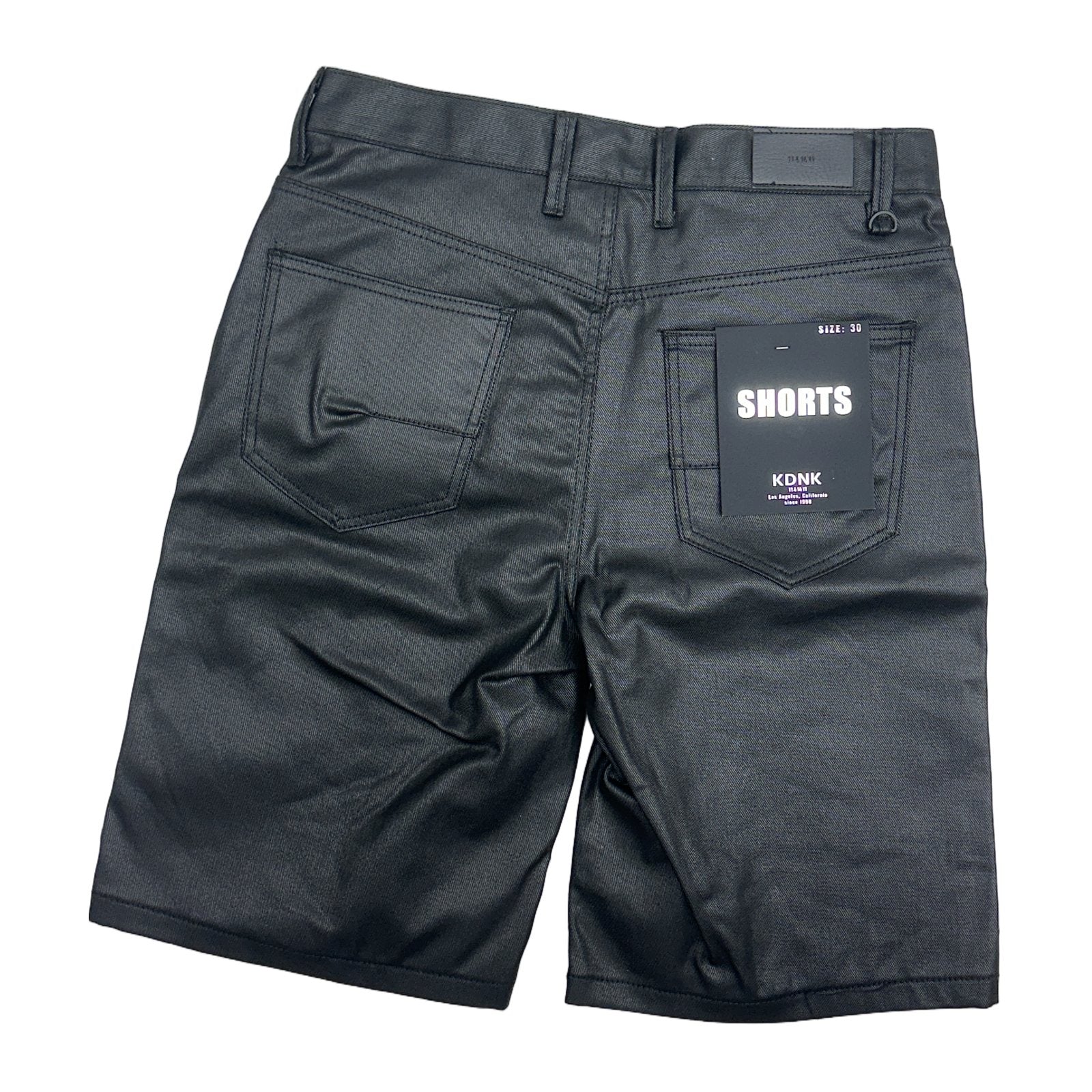 KDNK Coated Denim Embroidered Short — Black, view 6