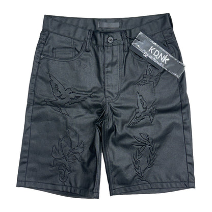KDNK Coated Denim Embroidered Short — Black