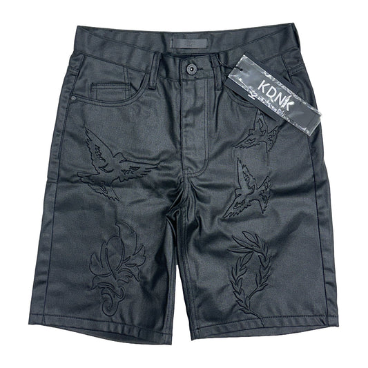 KDNK Coated Denim Embroidered Short — Black
