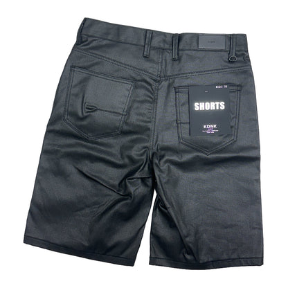 KDNK Coated Denim Embroidered Short — Black, view 10