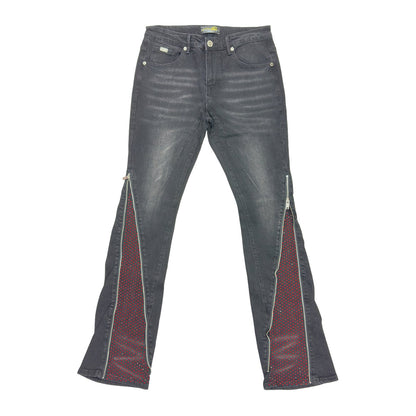 Premium Milana Zip-Flare Jean — Black with Red Rhinestone