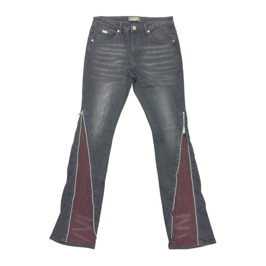 Premium Milana Zip-Flare Jean — Black with Red Rhinestone