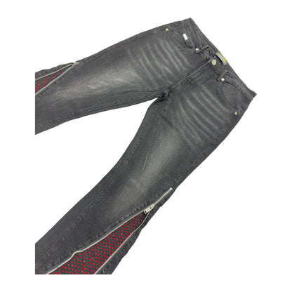 Premium Milana Zip-Flare Jean — Black with Red Rhinestone, view 2