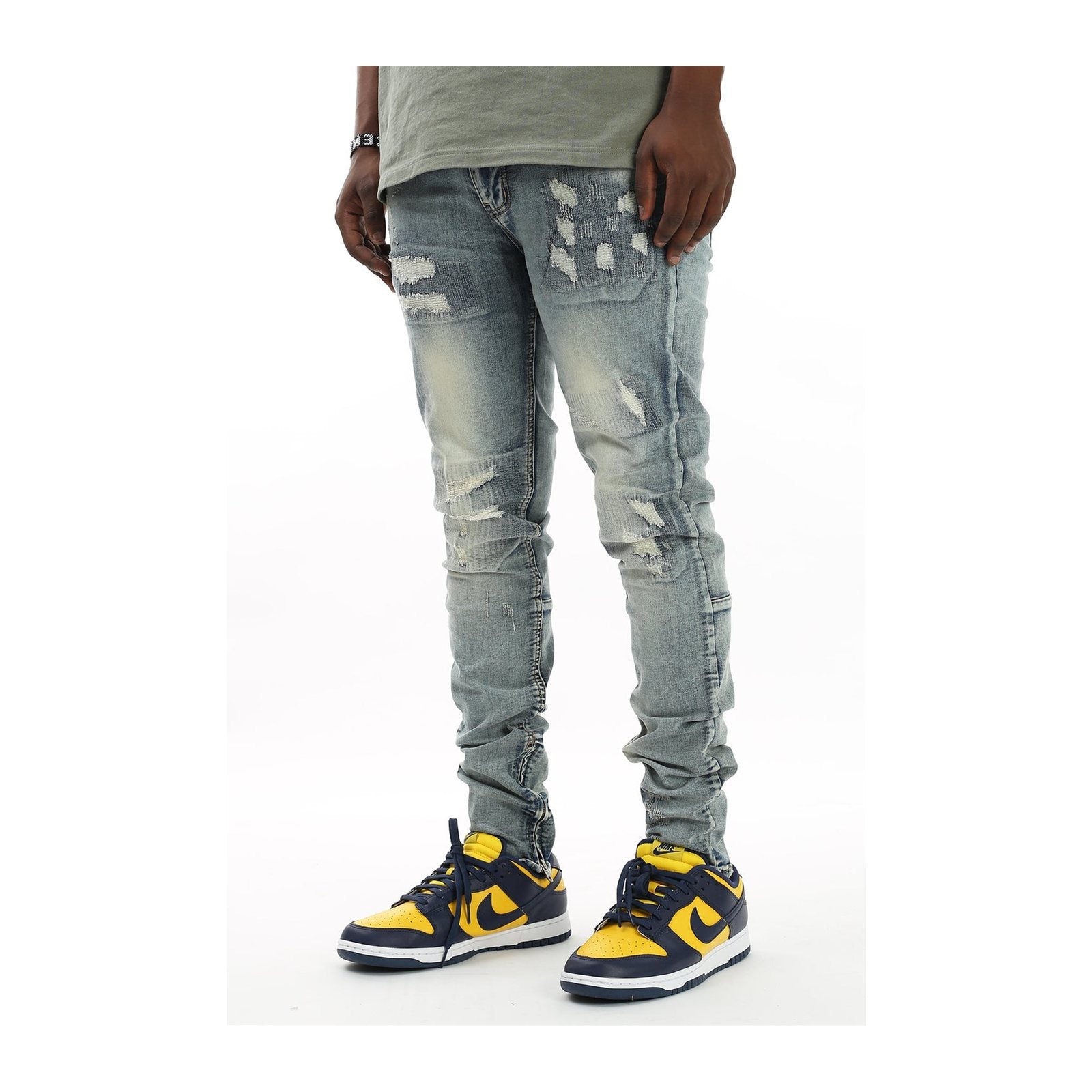 KDNK All-Over Stitch Ankle Zip Denim — Light Blue, view 2