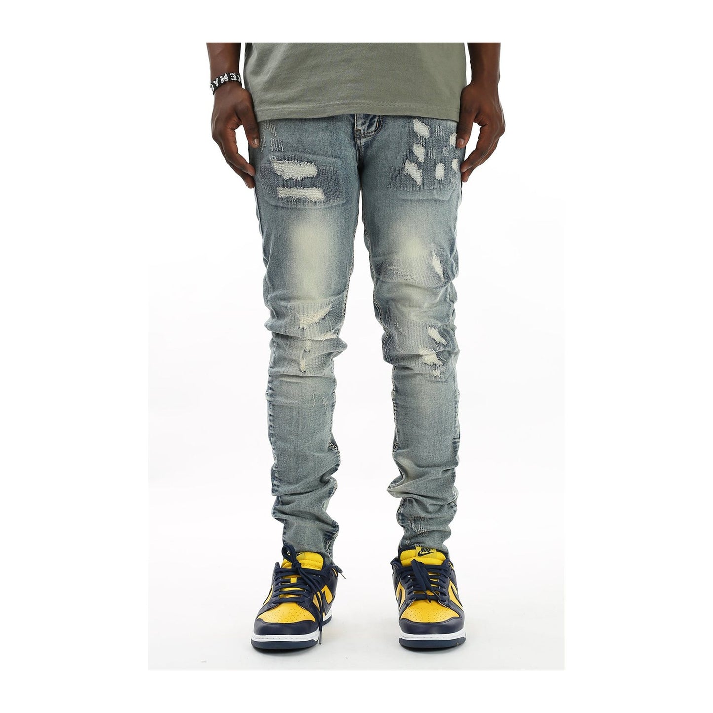 KDNK All-Over Stitch Ankle Zip Denim — Light Blue, view 5