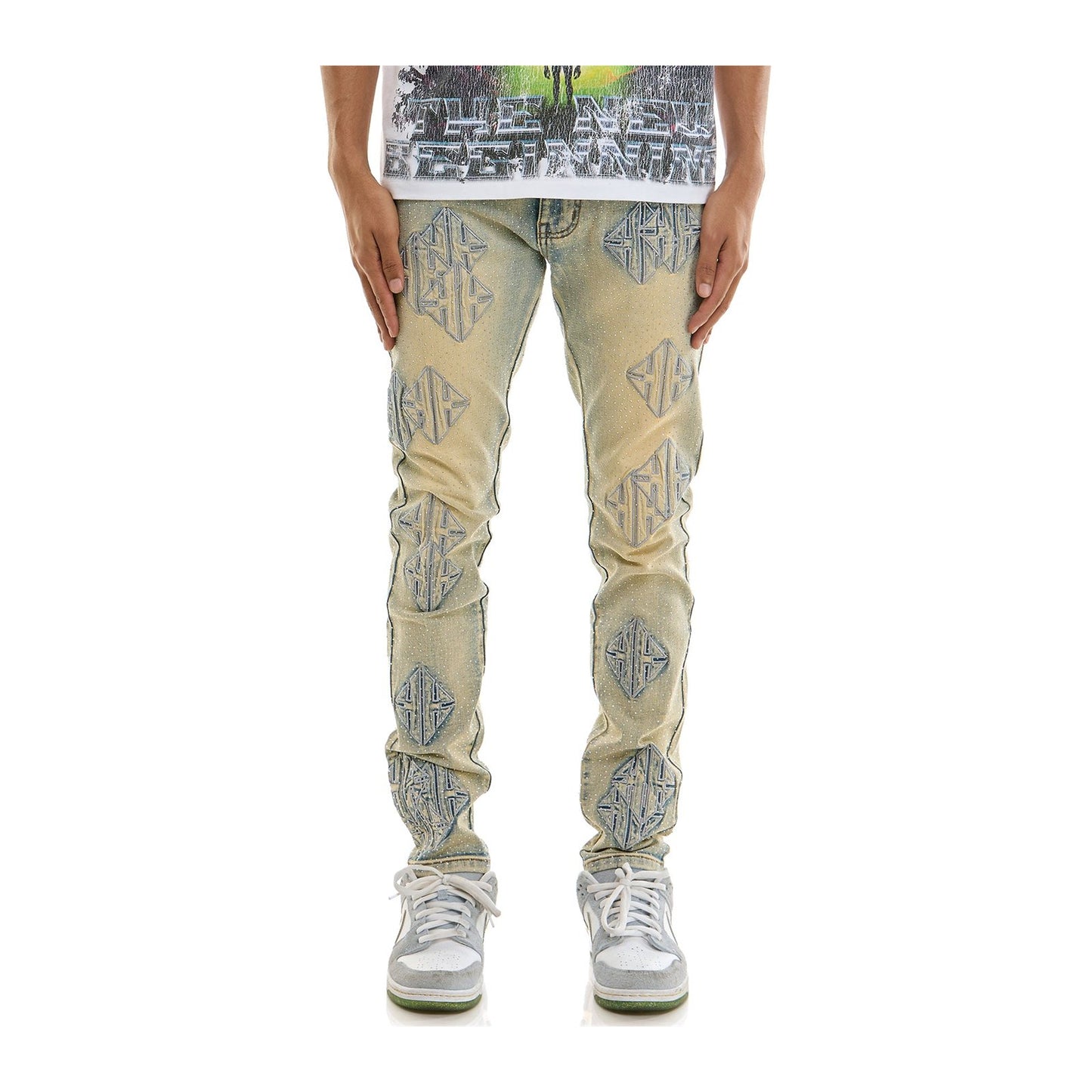 KDNK Sigil Rhinestone Skinny Jean — Blue, view 3