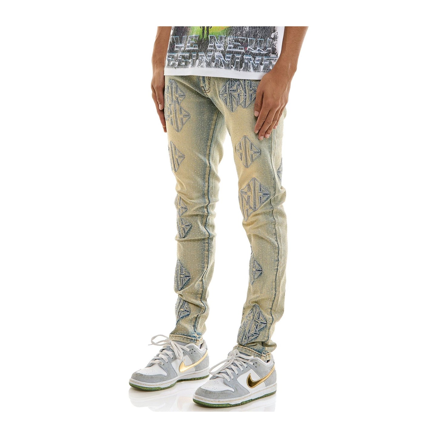 KDNK Sigil Rhinestone Skinny Jean — Blue, view 4
