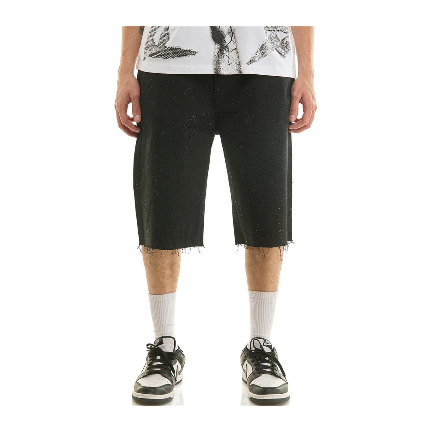 KDNK Rhinestone Jean Short — Black, view 3