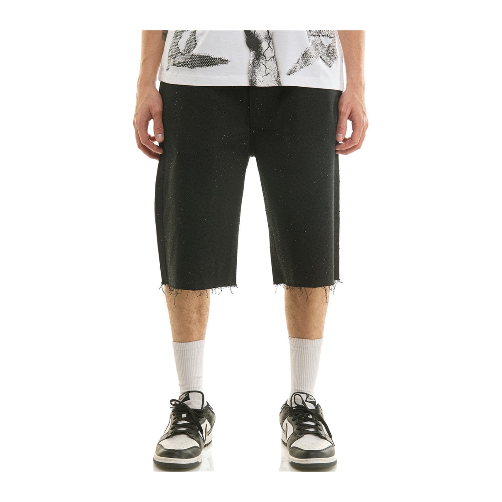 KDNK Rhinestone Jean Short — Black, view 3