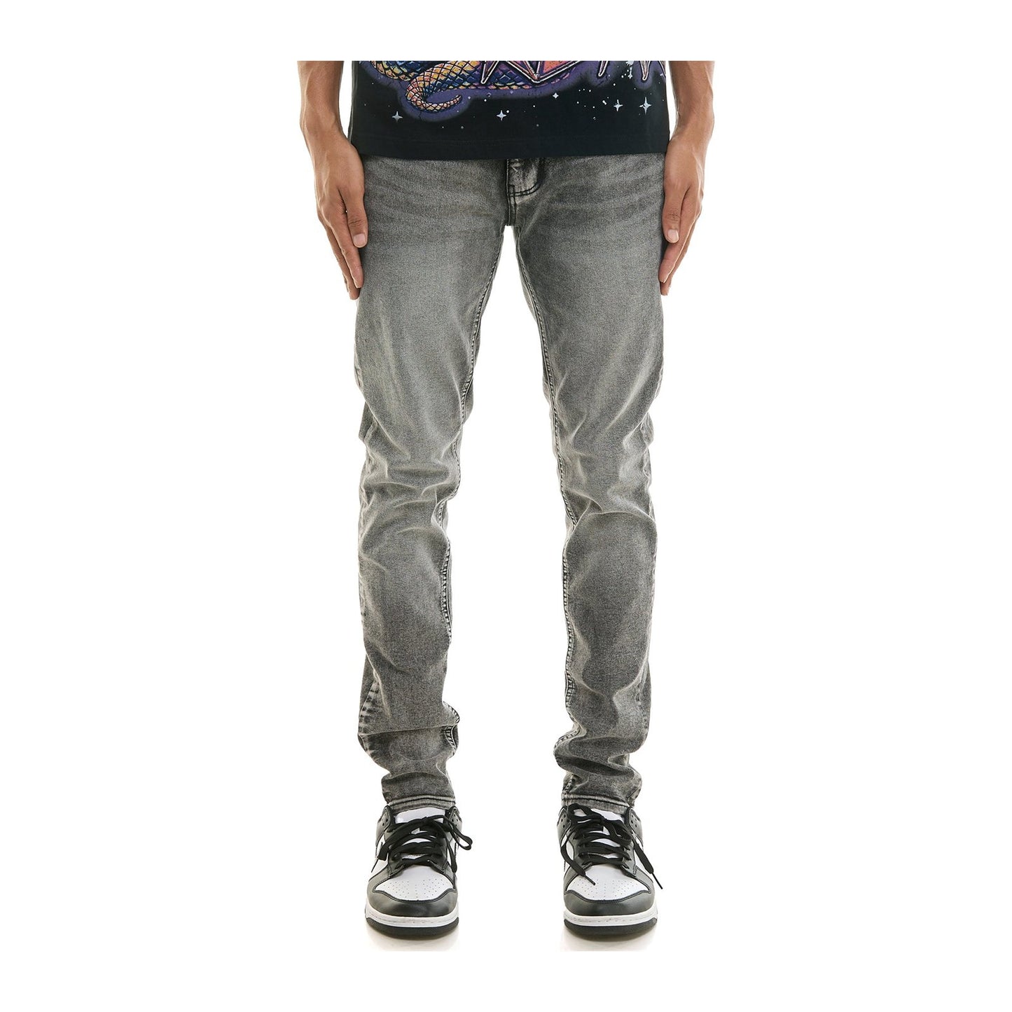KDNK SK103 Skinny Jean — Medium Grey Acid Wash